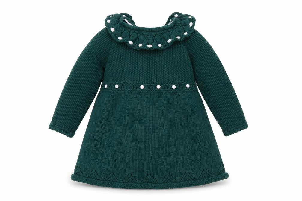 Tahari Baby Girls Green Knit Long Sleeve Dress 18-24 Months Winter A-Line