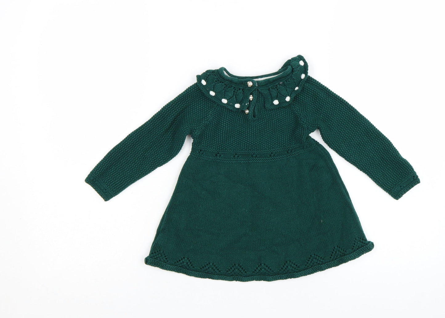 Tahari Baby Girls Green Knit Long Sleeve Dress 18-24 Months Winter A-Line