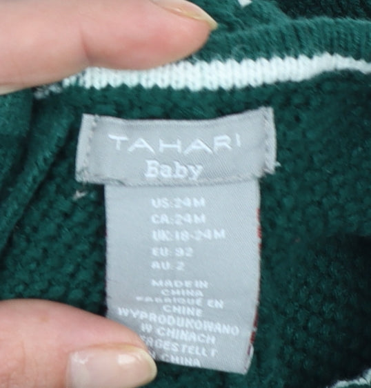 Tahari Baby Girls Green Knit Long Sleeve Dress 18-24 Months Winter A-Line