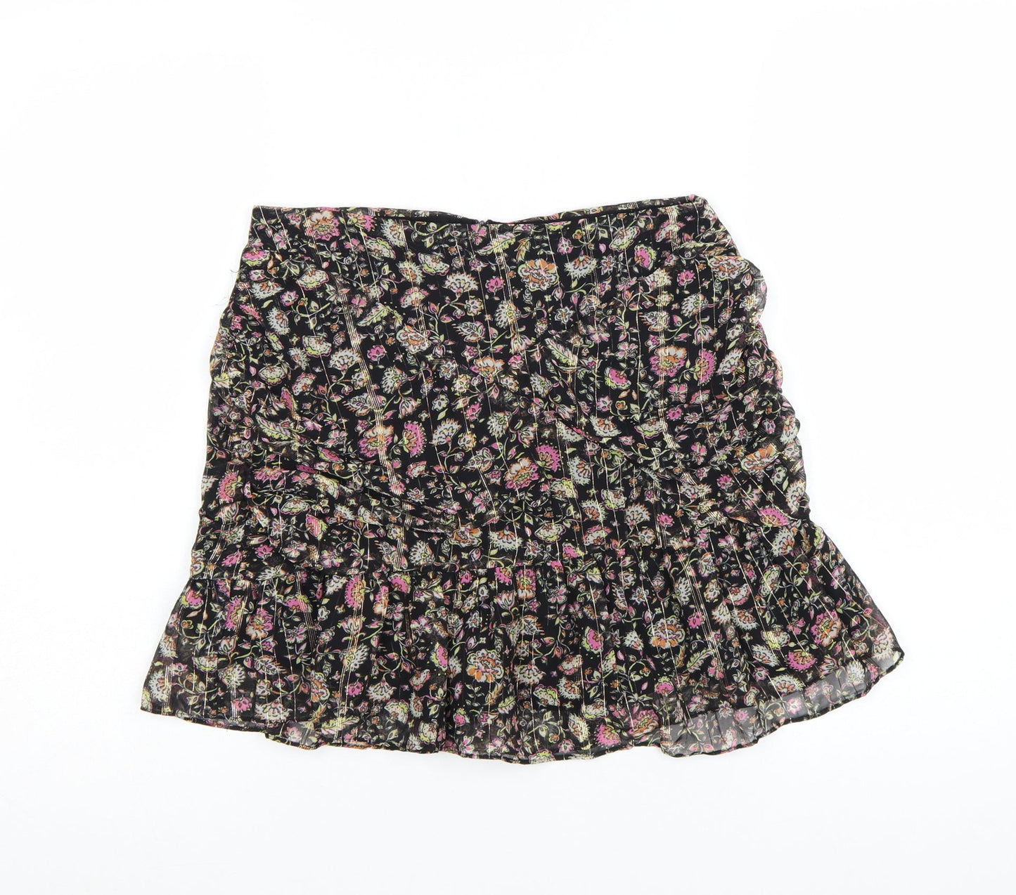 Mango Womens Black Floral Pleated Short Skirt Size S