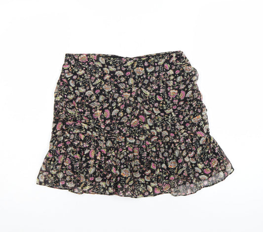 Mango Womens Black Floral Pleated Short Skirt Size S