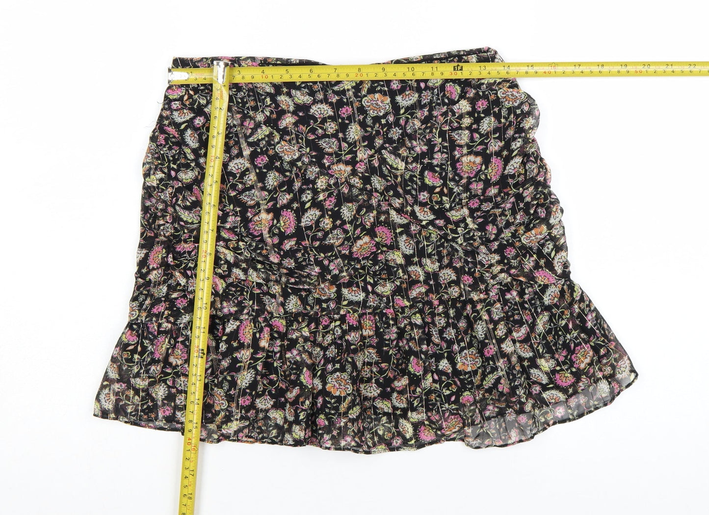Mango Womens Black Floral Pleated Short Skirt Size S