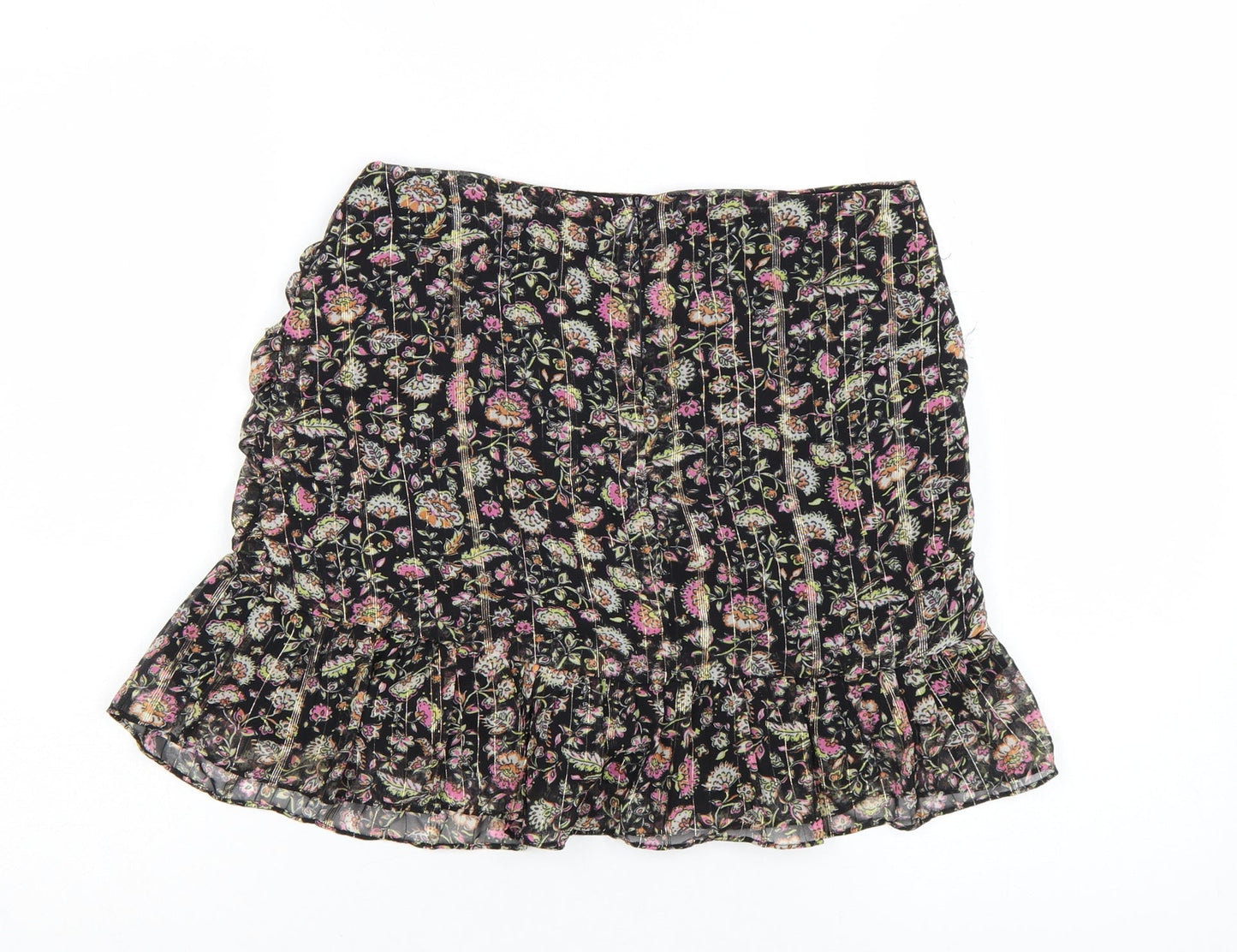Mango Womens Black Floral Pleated Short Skirt Size S