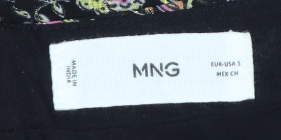 Mango Womens Black Floral Pleated Short Skirt Size S