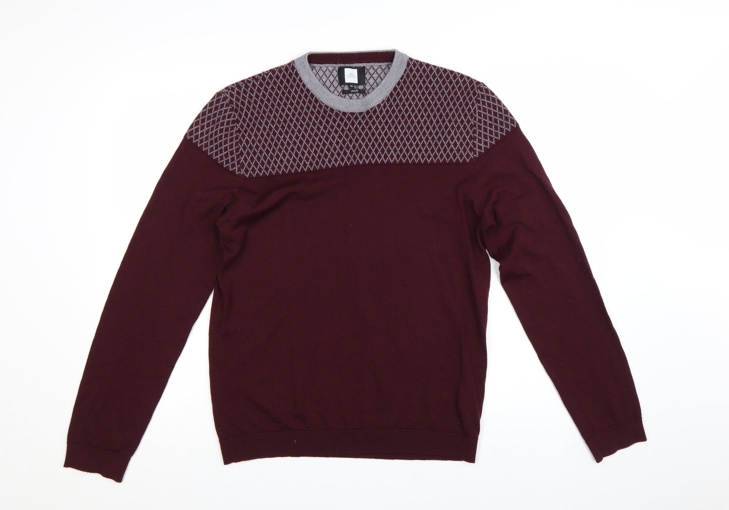 Moss London Men’s Red Slim Fit Argyle Pullover Jumper Size M