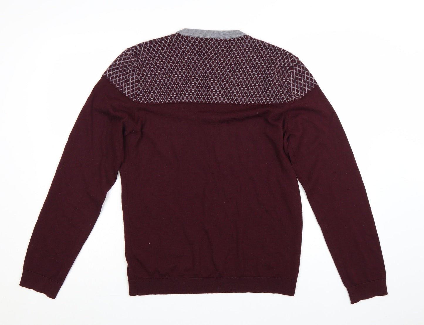 Moss London Men’s Red Slim Fit Argyle Pullover Jumper Size M