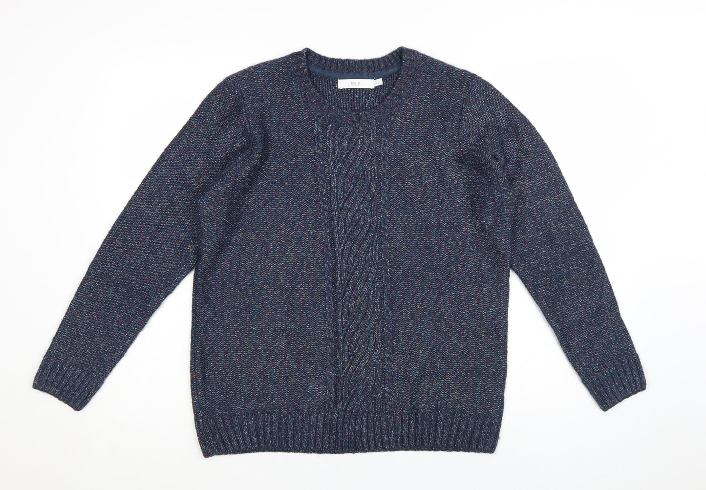 ISLE Women’s Blue Cable-Knit Jumper Size M 14-16 Crew Neck