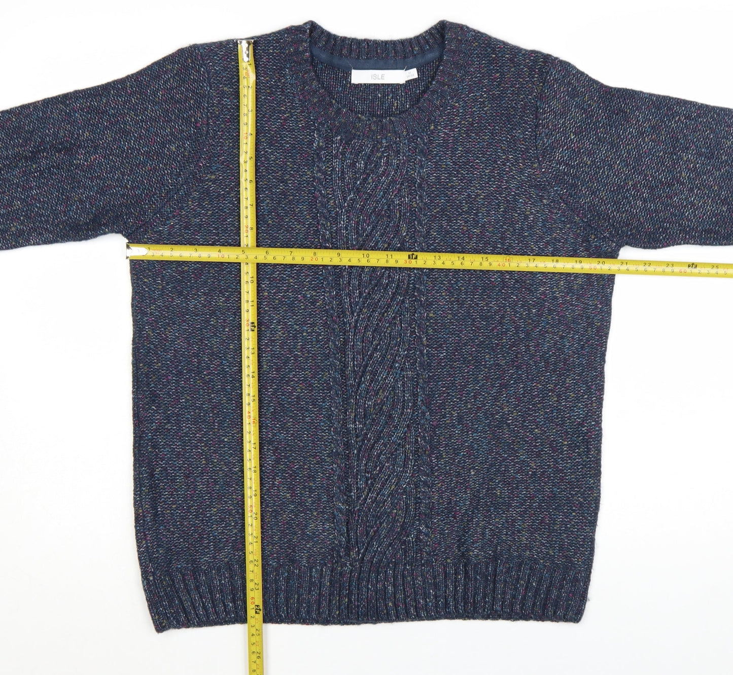 ISLE Women’s Blue Cable-Knit Jumper Size M 14-16 Crew Neck