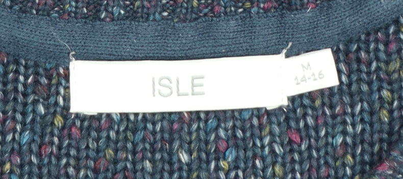 ISLE Women’s Blue Cable-Knit Jumper Size M 14-16 Crew Neck