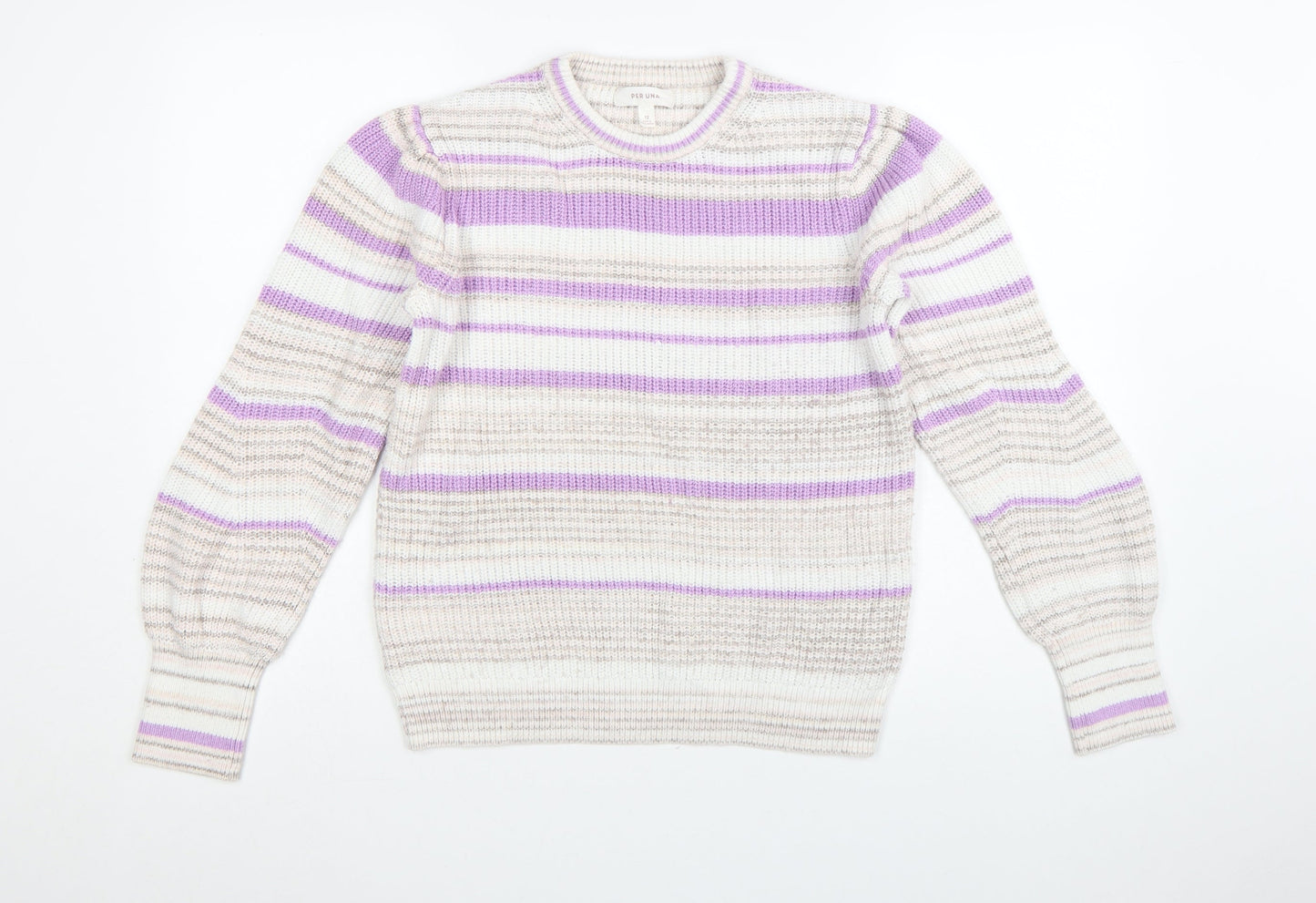 Marks and Spencer Per Una Womens Lilac Mix Striped Crew Pullover Jumper Size 12