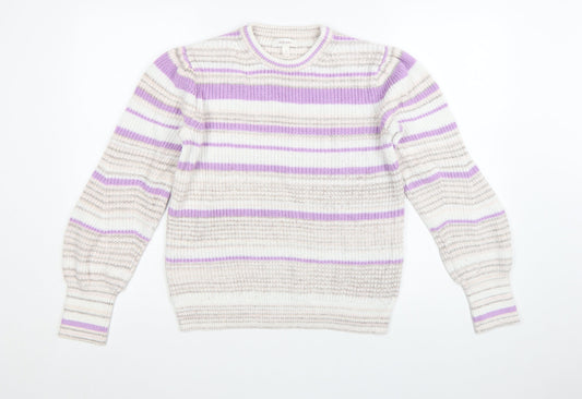 Marks and Spencer Per Una Womens Lilac Mix Striped Crew Pullover Jumper Size 12