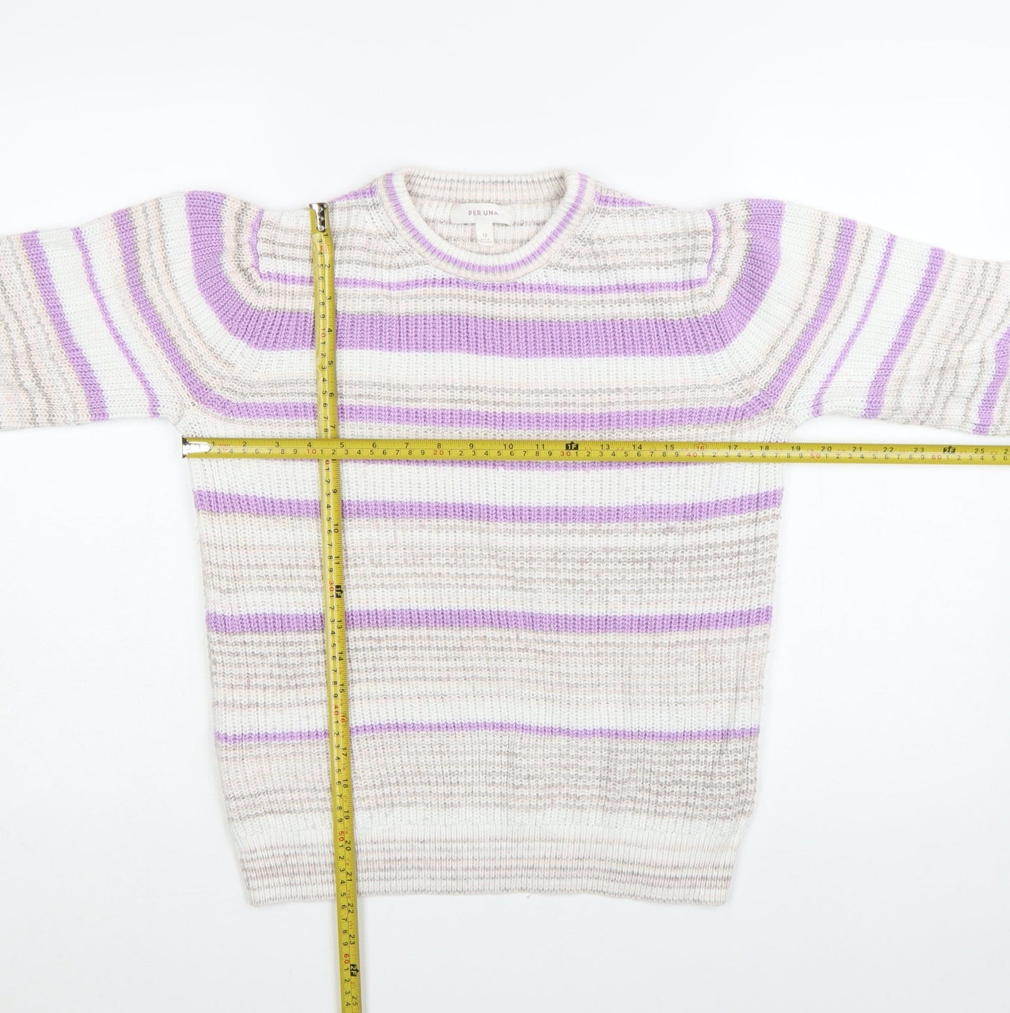 Marks and Spencer Per Una Womens Lilac Mix Striped Crew Pullover Jumper Size 12