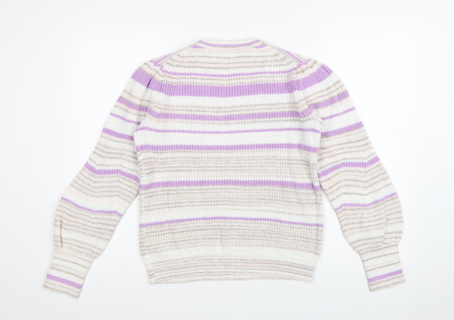 Marks and Spencer Per Una Womens Lilac Mix Striped Crew Pullover Jumper Size 12