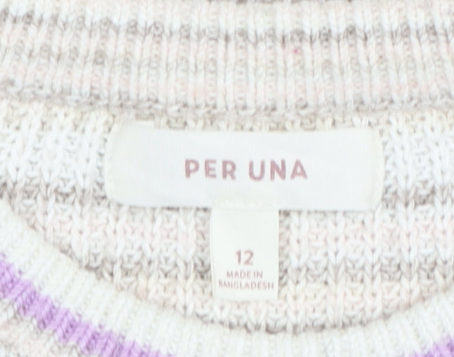 Marks and Spencer Per Una Womens Lilac Mix Striped Crew Pullover Jumper Size 12