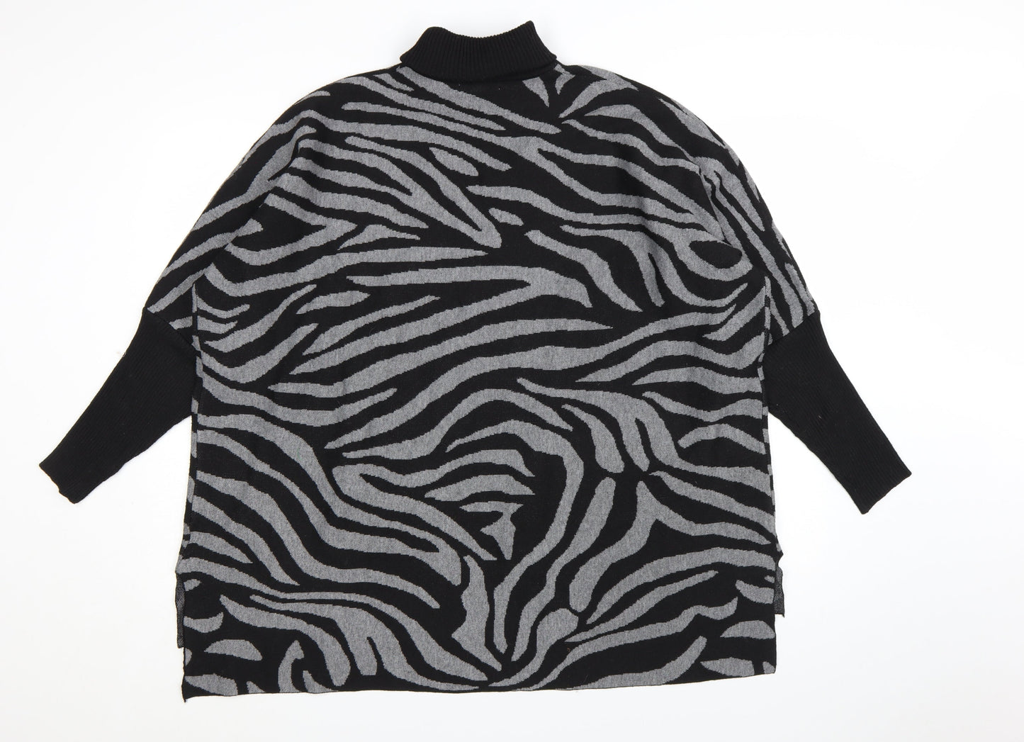 Colour Eighteen Women's Black Grey Animal Print Roll Neck Jumper M