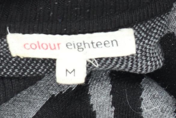 Colour Eighteen Women's Black Grey Animal Print Roll Neck Jumper M