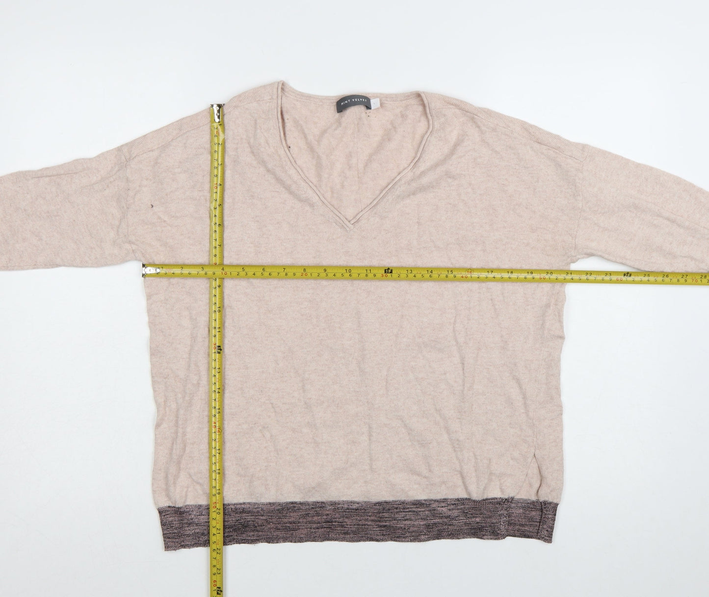 Mint Velvet Women’s Beige V-Neck Long Sleeve Cotton Blend Jumper S