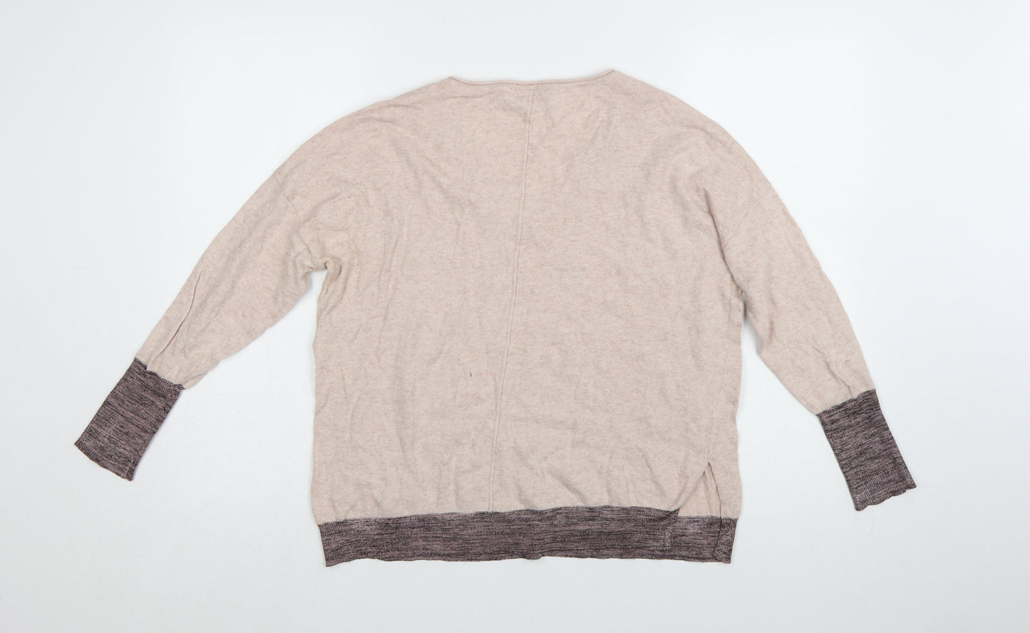 Mint Velvet Women’s Beige V-Neck Long Sleeve Cotton Blend Jumper S