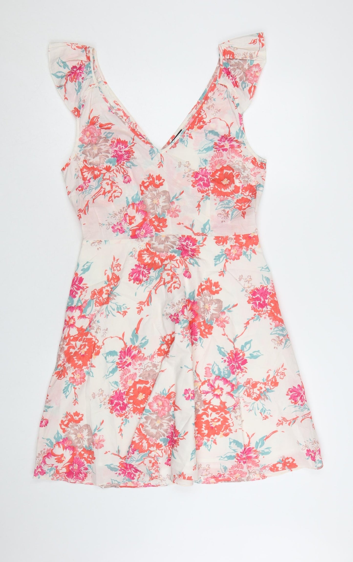 Warehouse Women's Multicoloured Floral Cotton A-Line Dress UK 12
