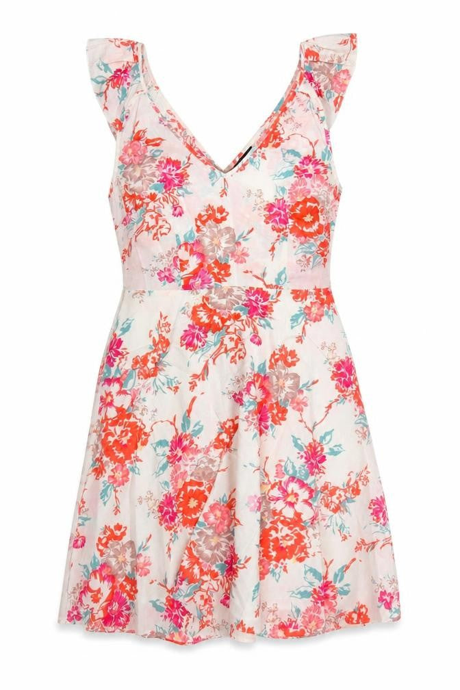 Warehouse Women's Multicoloured Floral Cotton A-Line Dress UK 12