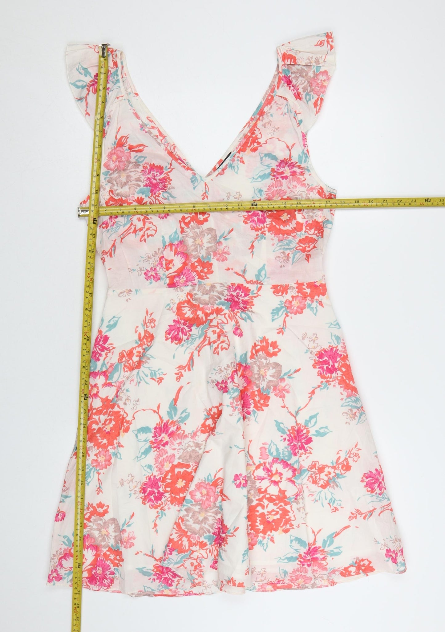 Warehouse Women's Multicoloured Floral Cotton A-Line Dress UK 12
