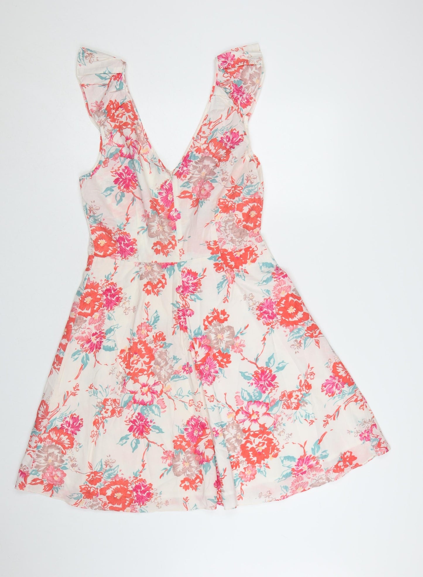 Warehouse Women's Multicoloured Floral Cotton A-Line Dress UK 12