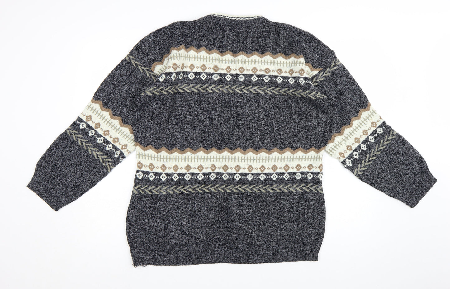 Kilroy Men's Grey Fair Isle Chunky Knit Acrylic Jumper Size L