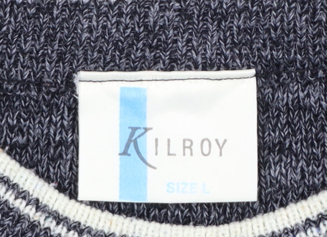 Kilroy Men's Grey Fair Isle Chunky Knit Acrylic Jumper Size L