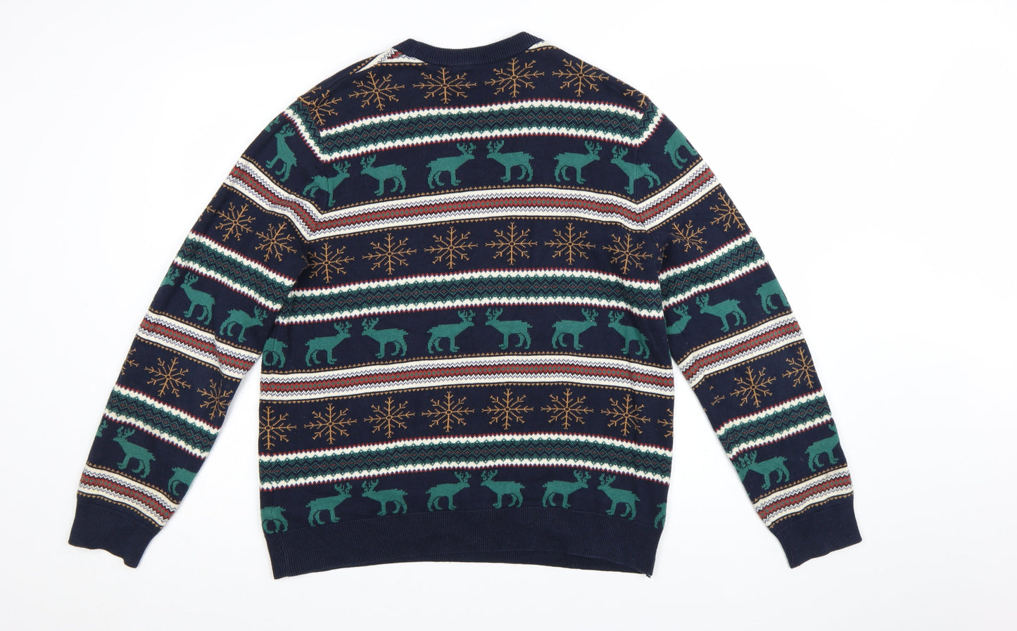 Marks and Spencer Men's Blue Christmas Reindeer Cotton Jumper M