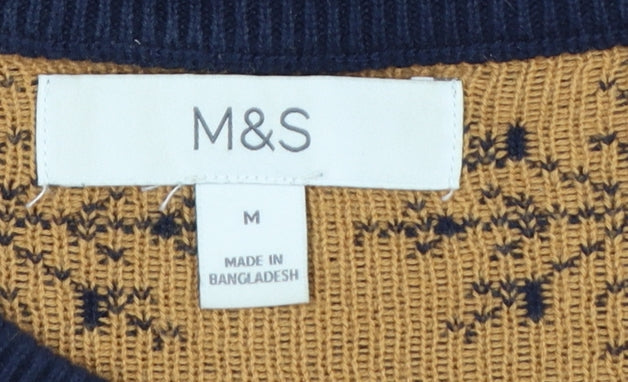 Marks and Spencer Men's Blue Christmas Reindeer Cotton Jumper M