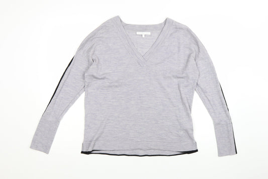Next Women Grey V-Neck Merino Wool Long Sleeve Pullover Jumper Size 12