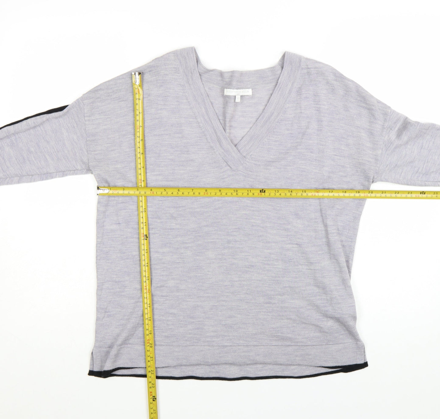 Next Women Grey V-Neck Merino Wool Long Sleeve Pullover Jumper Size 12