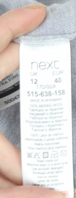 Next Women Grey V-Neck Merino Wool Long Sleeve Pullover Jumper Size 12