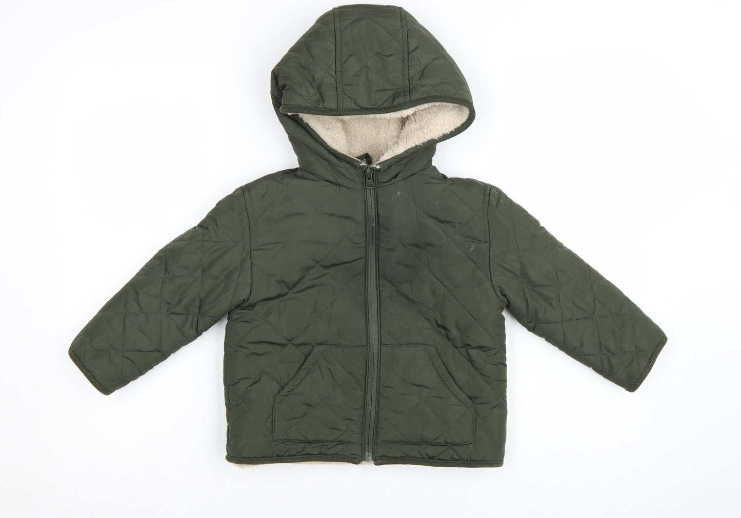 Mango Boys Green Quilted Hooded Puffer Jacket Size 3-4 Years