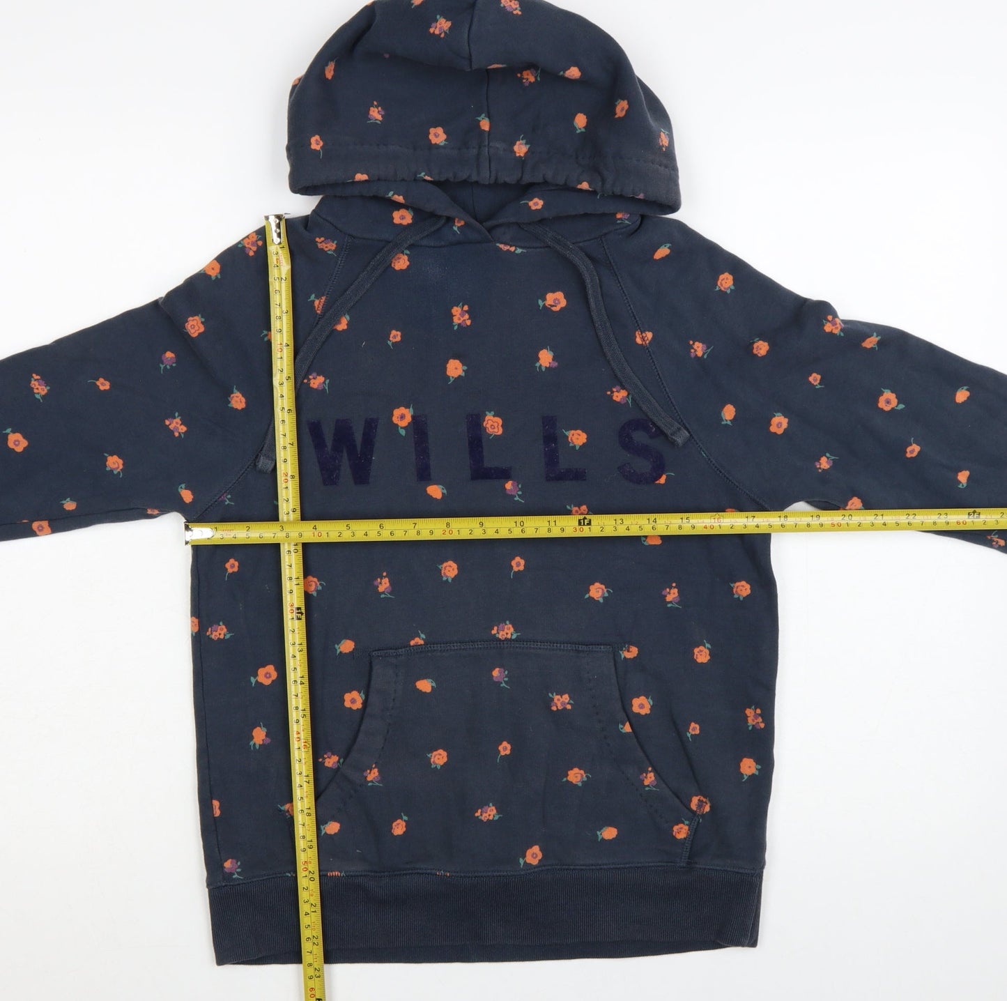 Jack Wills Womens Navy Floral Pullover Hoodie UK 6 Cotton Hooded Sweatshirt