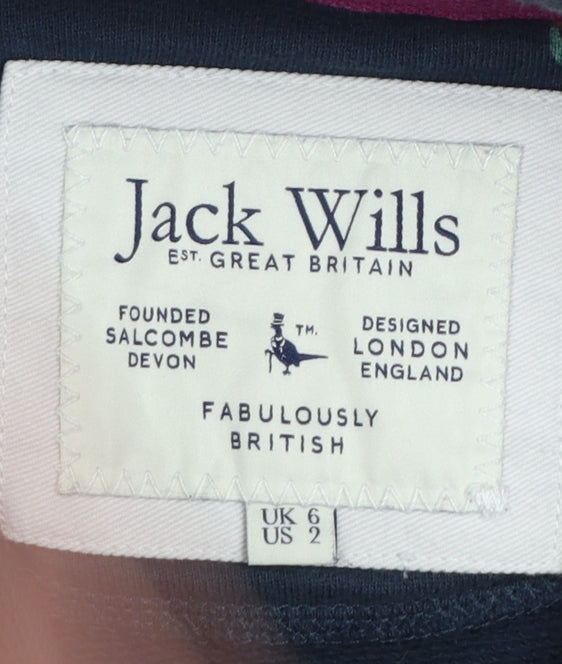 Jack Wills Womens Navy Floral Pullover Hoodie UK 6 Cotton Hooded Sweatshirt