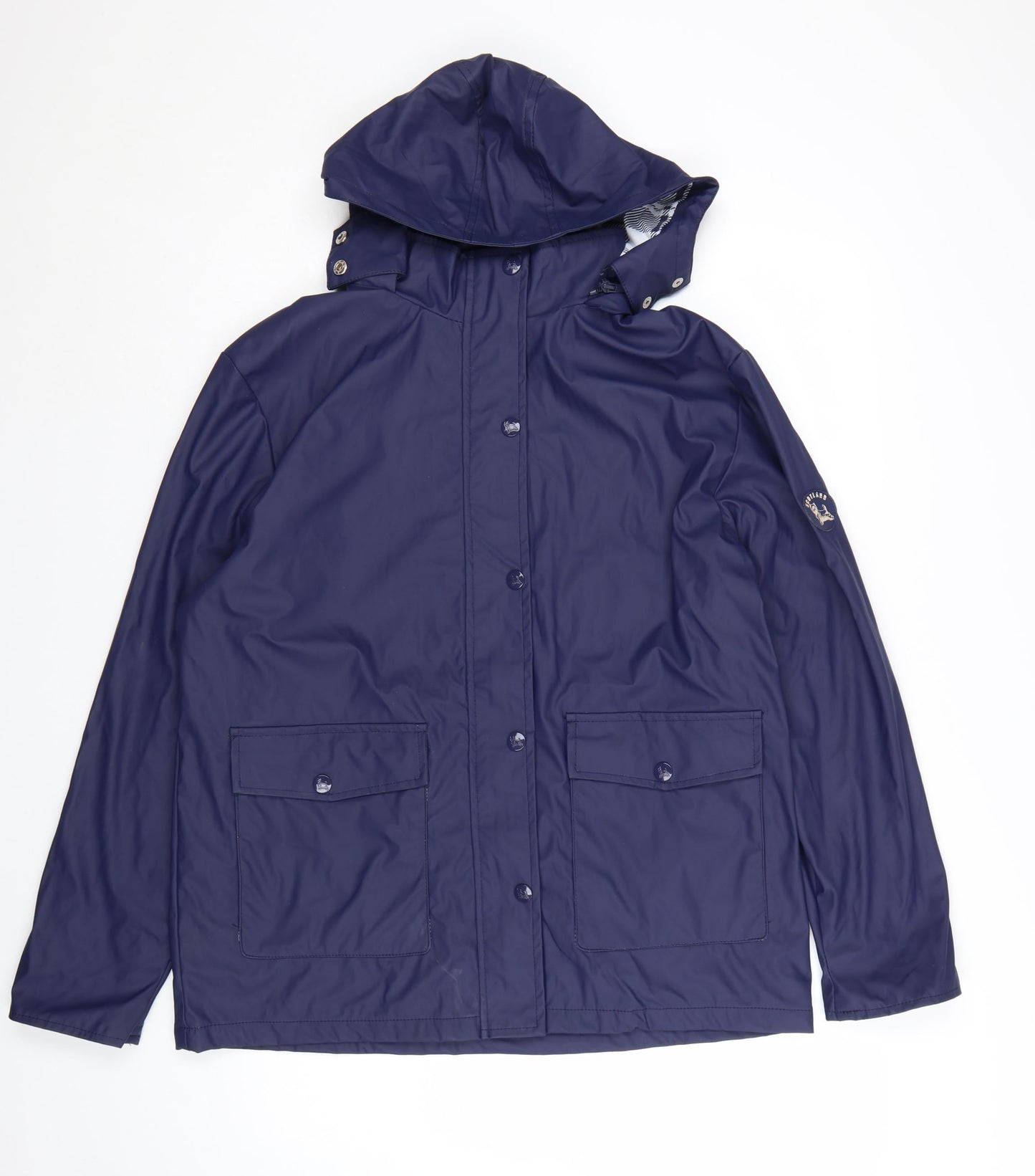 Scotland Womens Blue Hooded Waterproof Rain Jacket Size S