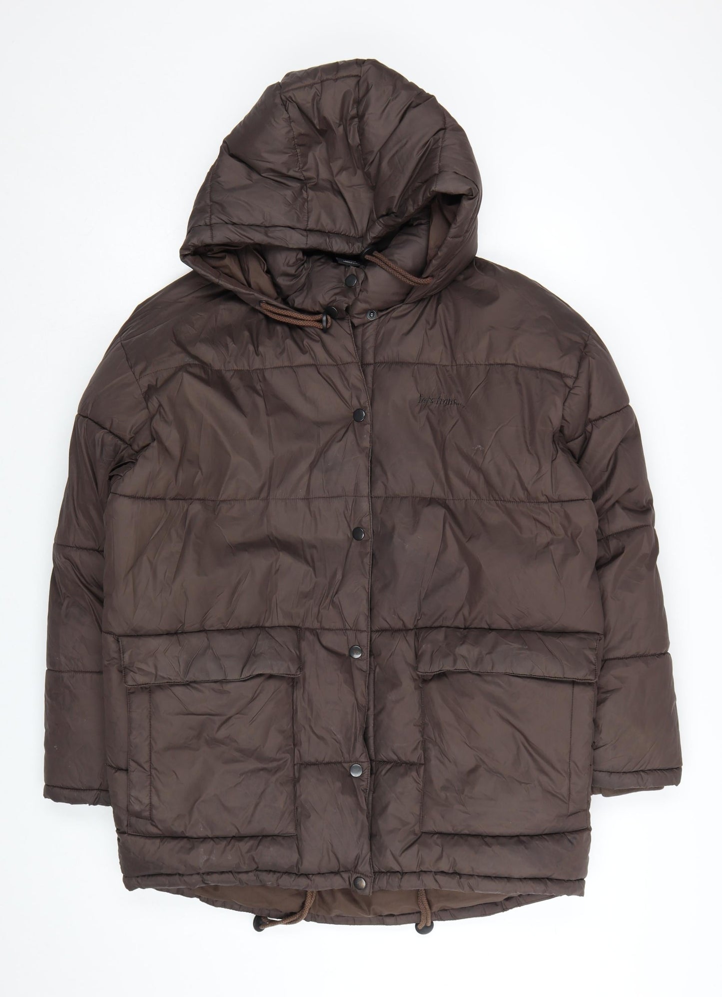 Iets Frans Womens Brown Long Puffer Jacket Hooded Size M