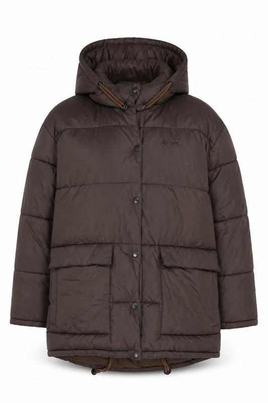 Iets Frans Womens Brown Long Puffer Jacket Hooded Size M