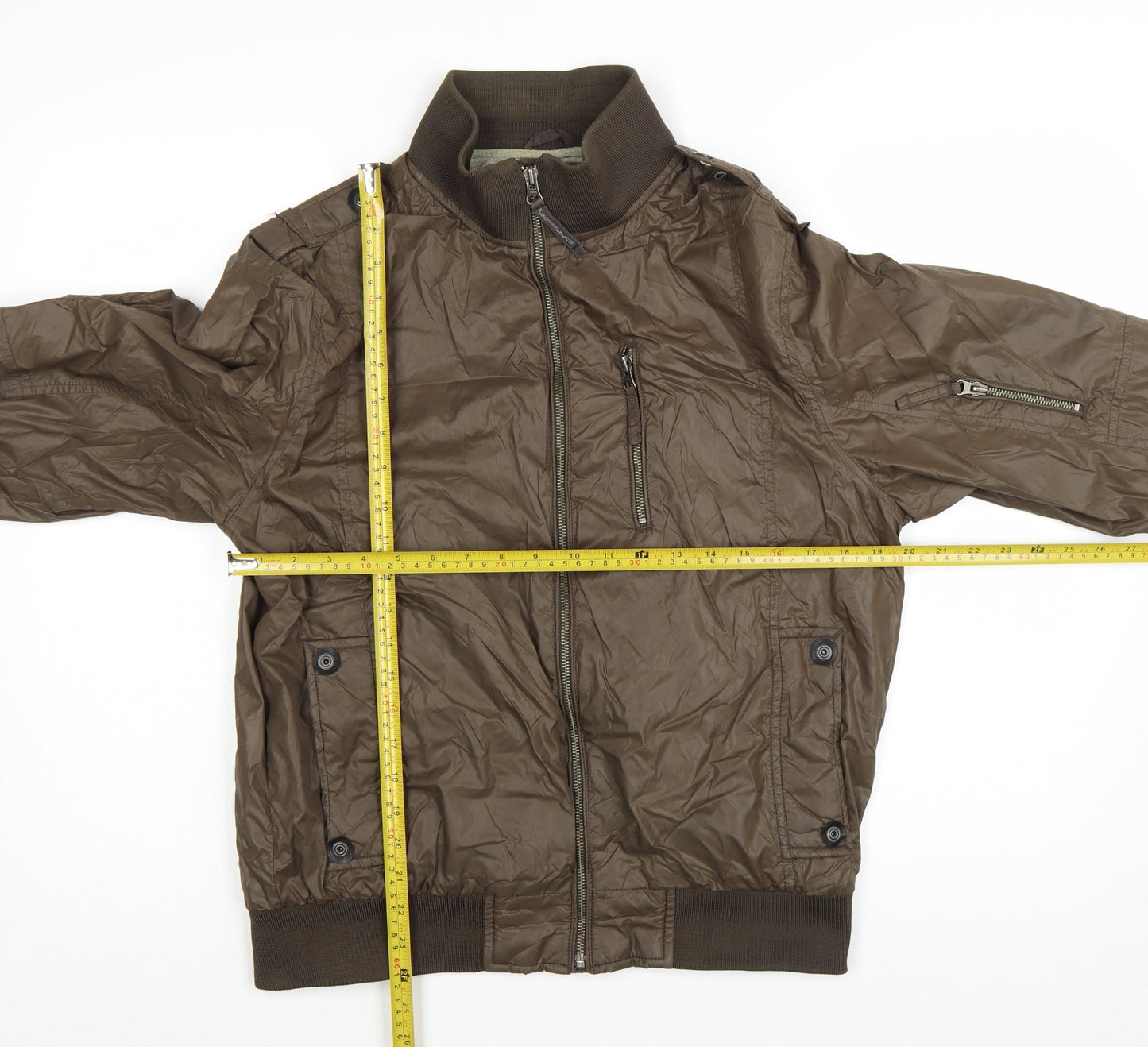 Next Men's Brown Nylon Bomber Jacket Size M Full Zip Casual