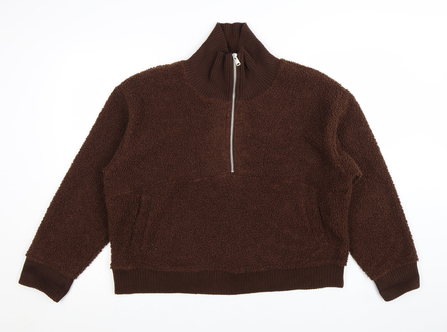 Marks and Spencer Women Brown 1/2 Zip Fleece Pullover Sweatshirt L