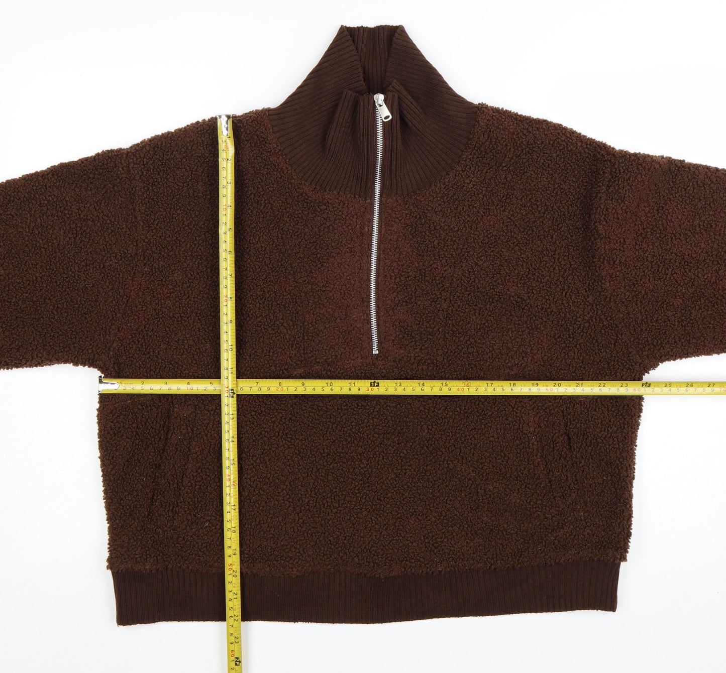 Marks and Spencer Women Brown 1/2 Zip Fleece Pullover Sweatshirt L