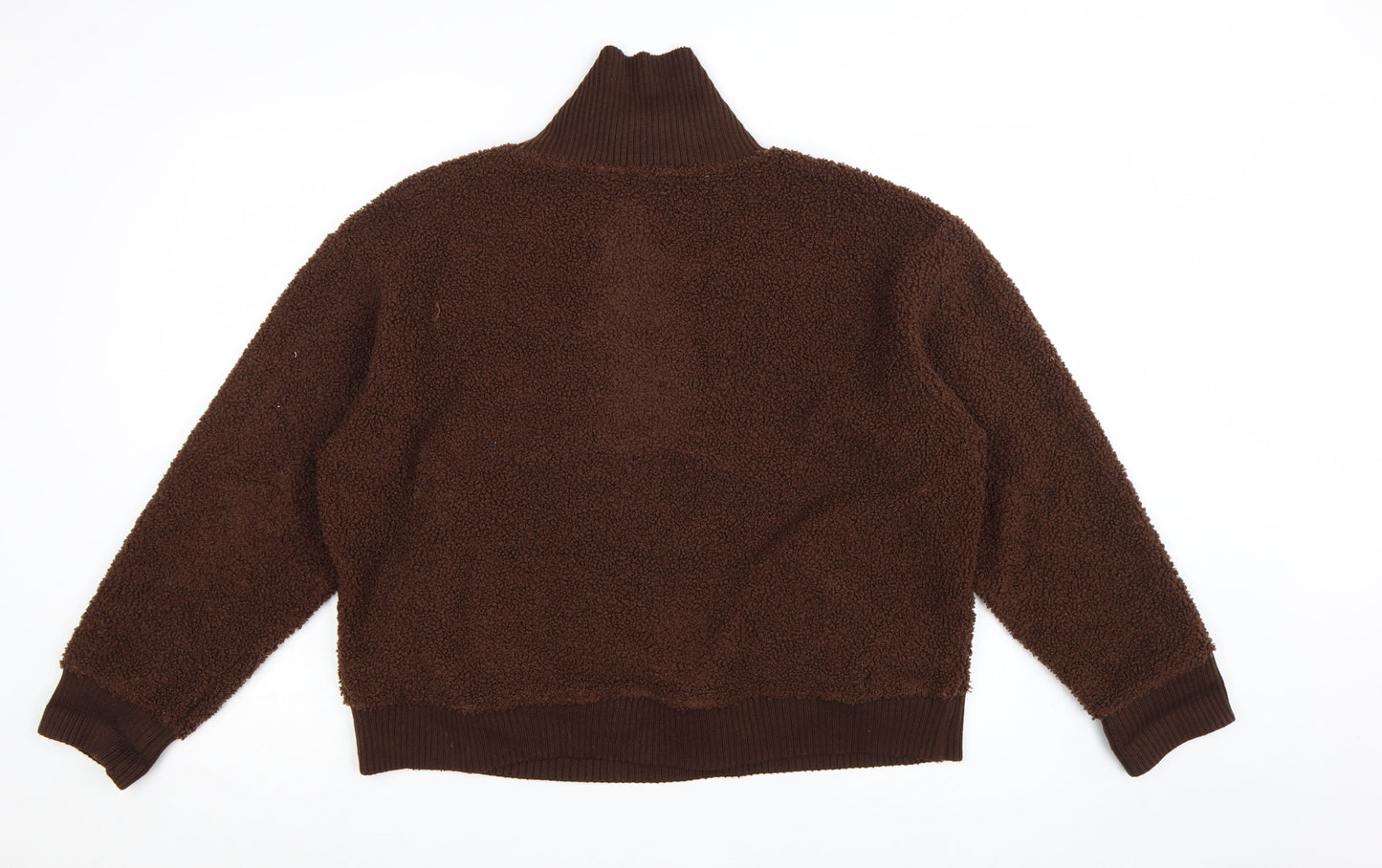 Marks and Spencer Women Brown 1/2 Zip Fleece Pullover Sweatshirt L