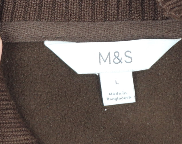 Marks and Spencer Women Brown 1/2 Zip Fleece Pullover Sweatshirt L