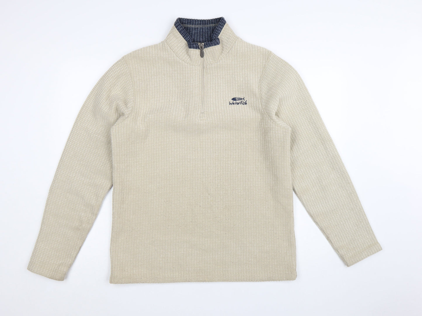 Weird Fish Men’s Beige 1/4 Zip Knit Sweatshirt Size M High Neck