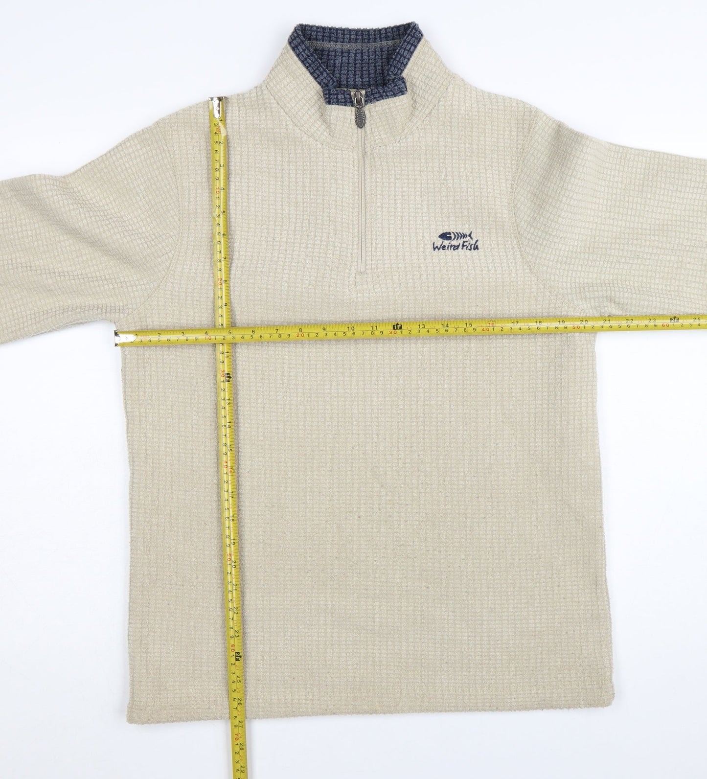 Weird Fish Men’s Beige 1/4 Zip Knit Sweatshirt Size M High Neck