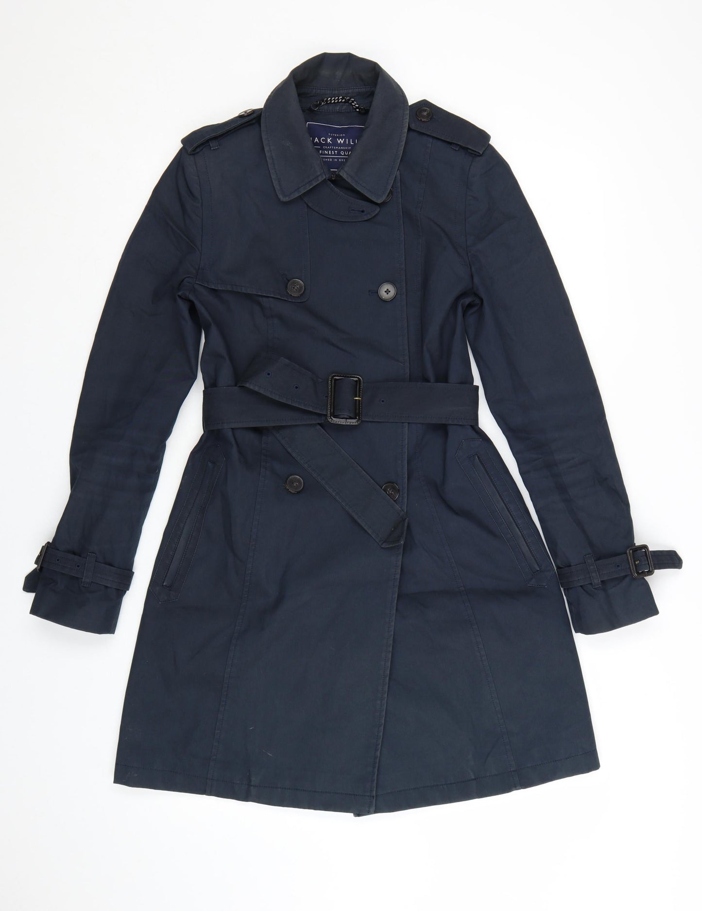 Jack Wills Women's Blue Mid-Length Trench Coat Size 8 Belted Classic Style