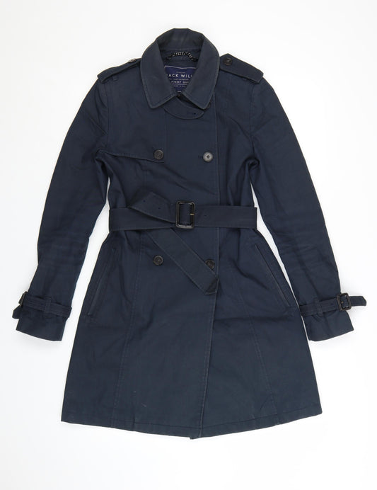 Jack Wills Women's Blue Mid-Length Trench Coat Size 8 Belted Classic Style