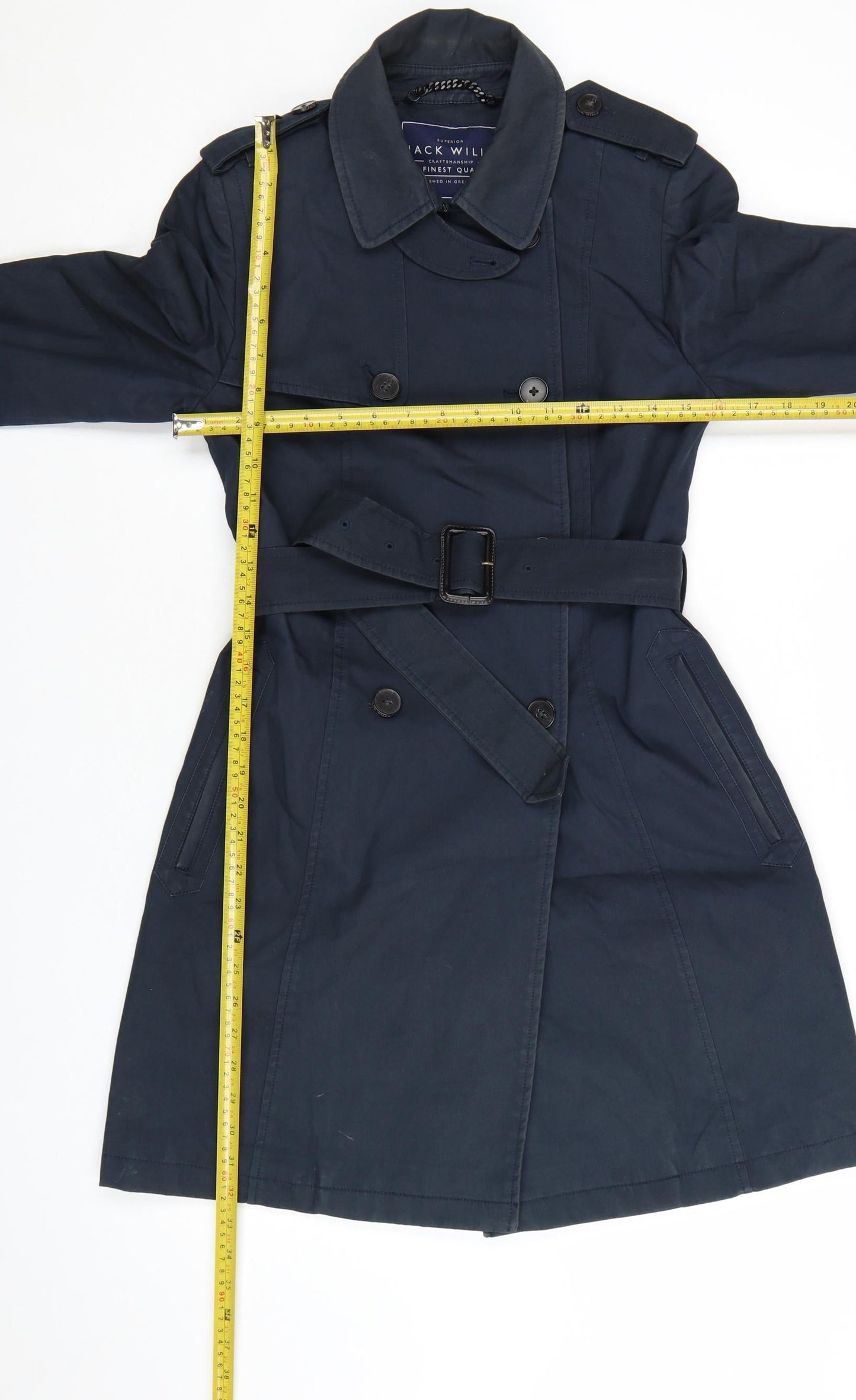 Jack Wills Women's Blue Mid-Length Trench Coat Size 8 Belted Classic Style