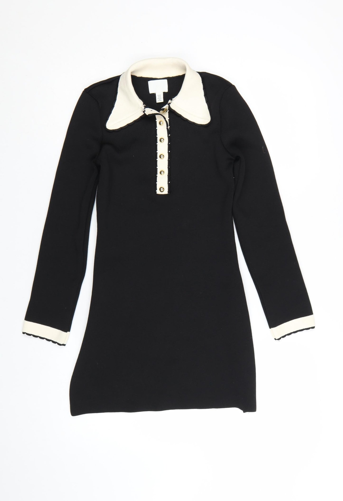 H&M Women's Black Collared Knit Shift Dress XS